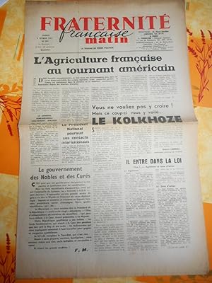 Seller image for Fraternite Francaise matin - La tribune de Pierre Poujade n581 - Samedi 4 fevrier 1961 for sale by Frederic Delbos