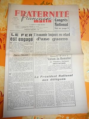 Seller image for Fraternite Francaise matin - La tribune de Pierre Poujade n611 - mercredi 19 avril 1961 for sale by Frederic Delbos