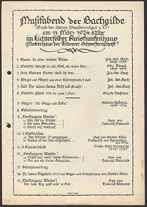 2 Blätter in der Schrift von Käthe Nasse: 1. Musikabend der Bachgilde (Bund der älteren Wandervög...
