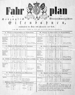 Fahrplan für die Herzoglich Braunschweigischen Eisenbahnen, einschließlich der Bahn von Hannover ...