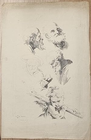 Antique prints, etching and counterproof | Studies of heads / Studie van hoofden, published 1801,...