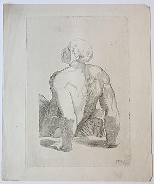 Bild des Verkufers fr Etching/ets: Seated man, from behind. [From the Sistine Last Judgment] (zittende man, uit Michelangelo's laatste oordeel). zum Verkauf von Antiquariaat Arine van der Steur / ILAB