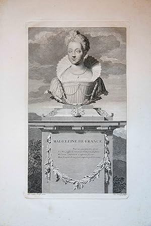 Engraving/gravure: MADELEINE DE FRANCE (portrait of Madeleine de Valois) (Portret van de koningin...
