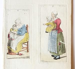 Handgekleurde ets/Handcolored etching: Mother and child [plates 4, 5 from "Zinspelende gedigjes, ...