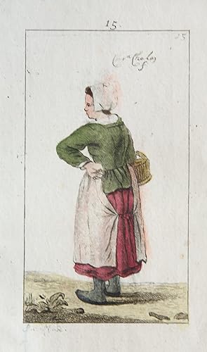 Handgekleurde ets/Handcolored etching: Young woman standing [plate 15 from "Zinspelende gedigjes,...