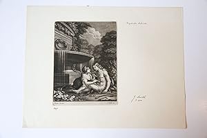 Antique print, mezzotint | Shepherd and shepherdess by a fountain (the ages of men), published ca...