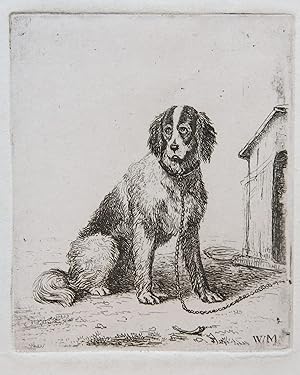 Etching on chine collé/ets: Dog on a chain (Hond aan ketting).