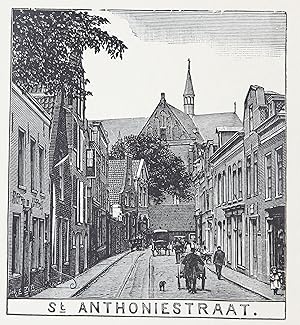 Wood engraving/Houtgravure of St. Anthoniestraat, Haarlem. From the book: Eenentwintig houtgravur...