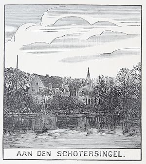 Wood engraving/Houtgravure of "Aan den Schotersingel", Haarlem. From the book: Eenentwintig houtg...