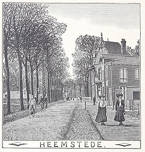 Wood engraving/Houtgravure of Heemstede. From the book: Eenentwintig houtgravures van Haarlem en ...