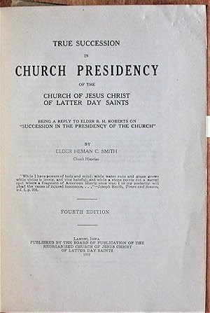 Bild des Verkufers fr True Succession in Church Presidency of the Church of Jesus Christ of Latter Day Saints zum Verkauf von Ken Jackson