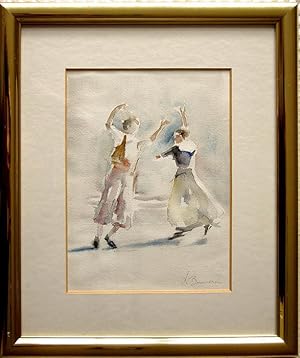 Bild des Verkufers fr Watercolour. Male and female dancers. zum Verkauf von theoldmapman