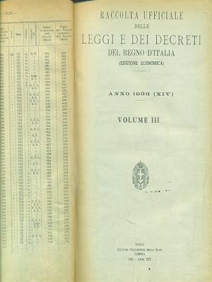 Bild des Verkufers fr Raccolta delle leggi e decreti del regno d'Italia. Anno 1936. Volume III zum Verkauf von Librodifaccia