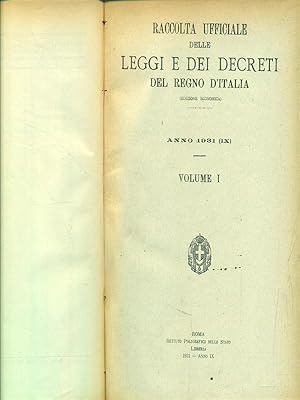 Bild des Verkufers fr Raccolta delle leggi e decreti del regno d'Italia. Vol I. 1931 zum Verkauf von Librodifaccia