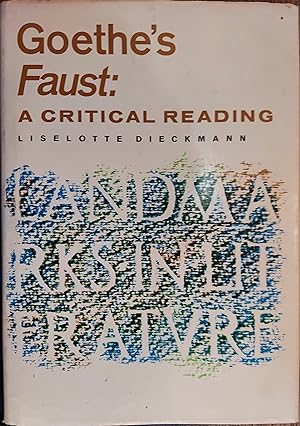 Immagine del venditore per Goethe's Faust: A Critical Reading venduto da The Book House, Inc.  - St. Louis