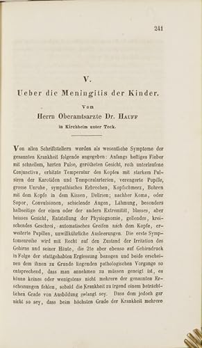 Ueber die Menigitis der Kinder. Vom Herrn Oberamtsarzte Dr. Hauff, in Kirchheim unter Teck (pp.24...