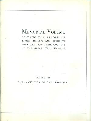 Memorial Volume. The Great War 1914-1919