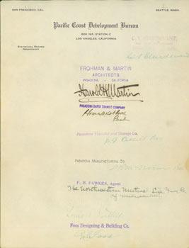 Seller image for Autographs from noteworthy Californians on Pacific Coast Development Bureau letterhead. RE: Commercial Encyclopedia of the Pacific Southwest by Ellis A. Davis. for sale by Wittenborn Art Books