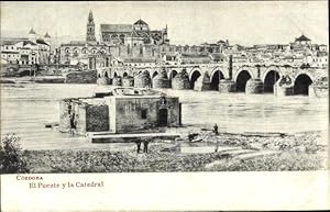 Ansichtskarte / Postkarte Cordoba Andalusien Spanien, El Puente y la Catedral, Blick auf den Ort,...