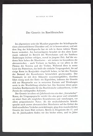 Bild des Verkufers fr Der Genetiv im Baseldeutschen; Sonderdruck aus: k. A. zum Verkauf von books4less (Versandantiquariat Petra Gros GmbH & Co. KG)