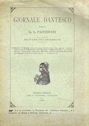GIORNALE dantesco. Diretto da G.L. Passerini. Anno IV (I della Nuova serie). 1896. Quaderno IX.