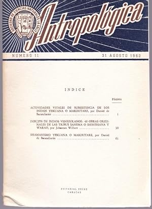 Antropologica. Sociedad de Ciencias Naturales La Slle, Numero 11, 31 Agosto 1962