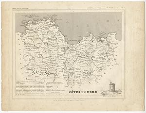 Antique Map 'Côtes du Nord' (France) by Monin (1833)