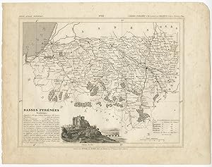 Antique Map 'Basses Pyrénées' (France) by Monin (1833)