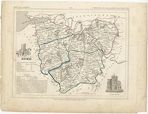 Antique Map 'Eure' (France) by Monin (1833)
