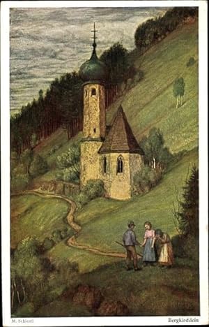 Bild des Verkufers fr Knstler Ansichtskarte / Postkarte Schiestl, Matthus, Bergkirchlein, Landschaftsansicht, Bauern zum Verkauf von akpool GmbH