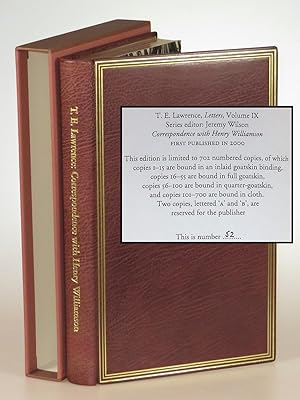 Bild des Verkufers fr T. E. Lawrence: Correspondence with Henry Williamson One of 40 copies bound in full goatskin by the publisher zum Verkauf von Churchill Book Collector ABAA/ILAB/IOBA