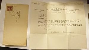 Image du vendeur pour Typed Letter on Watkins Nurseries letterhead in envelope mis en vente par Antiquarian Bookshop