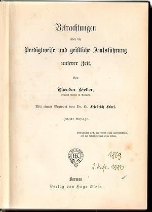 Bild des Verkufers fr Betrachtungen ber die Predigtweise und geistliche Amtsfhrung unserer Zeit. 2. Aufl. zum Verkauf von Wissenschaftliches Antiquariat Kln Dr. Sebastian Peters UG