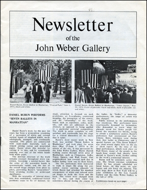 Imagen del vendedor de Newsletter of the John Weber Gallery, No. 1 a la venta por Specific Object / David Platzker