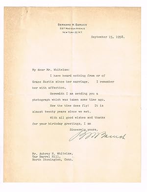 Typed SIGNED Letter. Dated Sept15 1958.