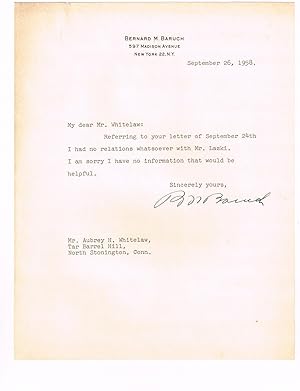 Typed SIGNED Letter. Dated Sept 26 1958.