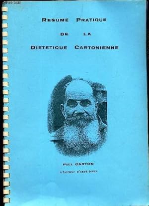 Imagen del vendedor de RESUME PRATIQUE DE LA DIETETIQUE CARTONIENNE. a la venta por Le-Livre