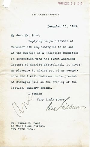 TYPED LETTER SIGNED by the prominent American architect CASS GILBERT, designer of the Woolworth B...