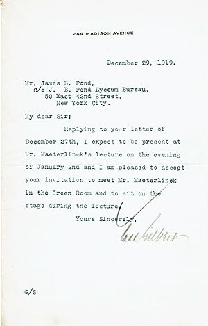 TYPED LETTER SIGNED by the prominent American architect CASS GILBERT, designer of the Woolworth B...