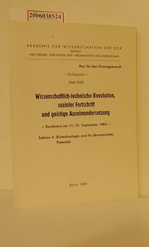 Seller image for Kolloquien Heft 43/5 - Sektion 4: Biotechnologie und ihr konomisches Potetial Akademie der Wissenschaften der DDR for sale by ralfs-buecherkiste