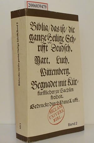 Bild des Verkufers fr Biblia / das ist / die gantze Heilige Schrifft Deudsch - Band 2 Luther - Biblia Band 2 zum Verkauf von ralfs-buecherkiste
