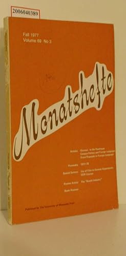 Seller image for Monatshefte fr deutschen Unterricht, deutsche Sprache und Literatur Volume LXIX * Number 3 * Fall 1977 for sale by ralfs-buecherkiste