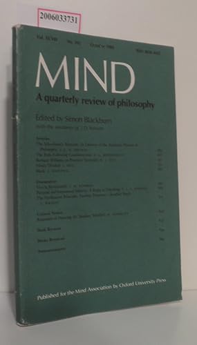 Bild des Verkufers fr MIND - A quarterly review of philosophy Vol. XCVIII * No. 392 * October 1989 zum Verkauf von ralfs-buecherkiste