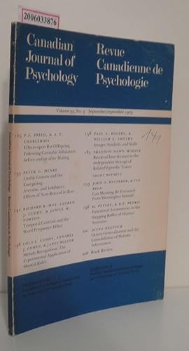 Bild des Verkufers fr Canadian Journal of Psychology / Revue Canadienne de Psychologie Volume 33 * No. 3 * September/septembre 1979 zum Verkauf von ralfs-buecherkiste
