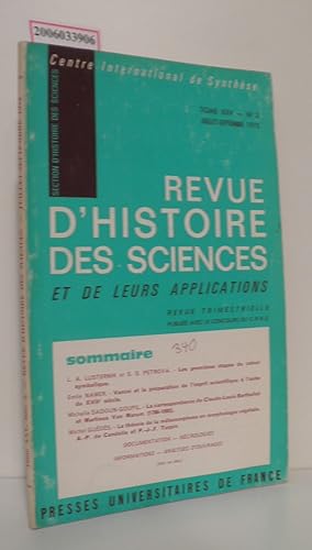 Bild des Verkufers fr Revue D'Histoire des Sciences - Tome XXV - N 3 - Julilet-Septembre 1972 Et de Leurs Applications zum Verkauf von ralfs-buecherkiste