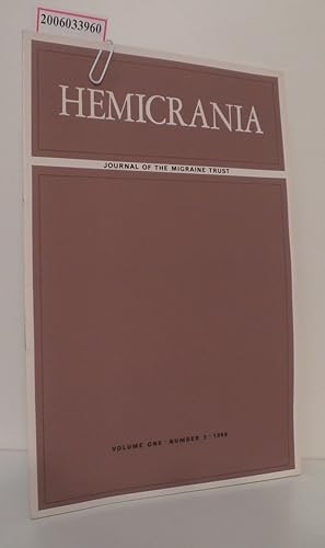 Bild des Verkufers fr HEMICRANIA - Volume one * Number 2 * 1969 Journal of the Migraine Trust zum Verkauf von ralfs-buecherkiste