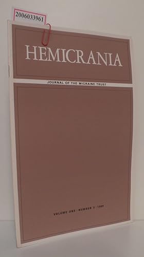 Bild des Verkufers fr HEMICRANIA - Volume one * Number 3 * 1969 Journal of the Migraine Trust zum Verkauf von ralfs-buecherkiste