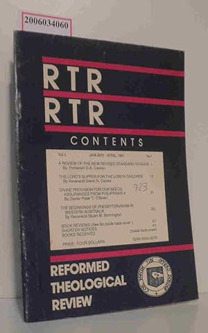 Bild des Verkufers fr The Reformed Theological Review (RTR) Vol. L * January - April 1991 * No. 1 zum Verkauf von ralfs-buecherkiste