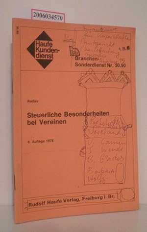 Bild des Verkufers fr Steuerliche Besonderheiten bei Vereinen Haufe-Kundendienst Branchen-Sonderdienst Nr. 30.90 zum Verkauf von ralfs-buecherkiste