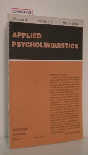 Bild des Verkufers fr Applied Psycholinguistics - Volume 4 * Number 1 * March 1983 zum Verkauf von ralfs-buecherkiste